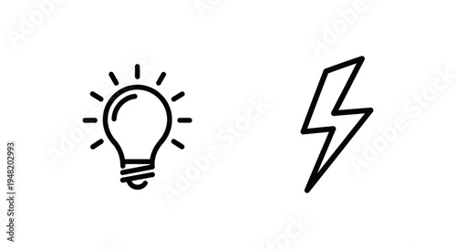 Light bulb icon with gentle glow and lightning bolt icon for spark concept