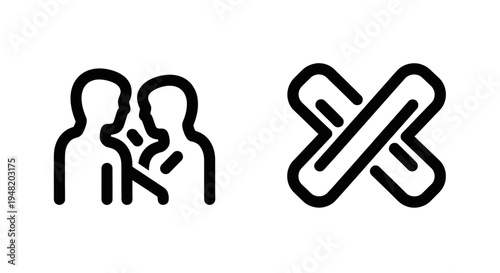 Stylized icons of two people interacting and an intertwined knot, representing connection, relationships, or complexity, white background