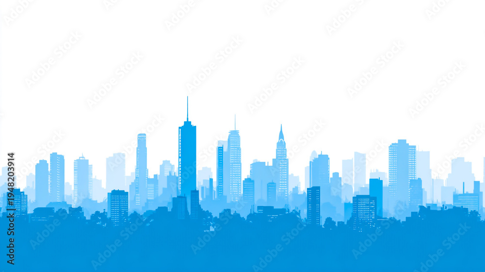 Obraz premium Simplified city skyline silhouette in light blue