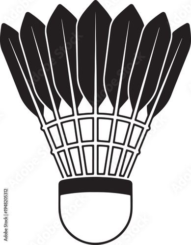 Black and white of a badminton shuttlecock with detailed feathers and base also transparent background 1