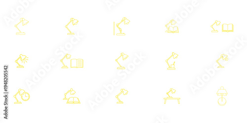  Minimalist Desk Lamp and Table Lamp Vector Icon Set in Yellow Outline