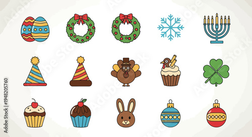 Holiday symbols and seasonal decorations