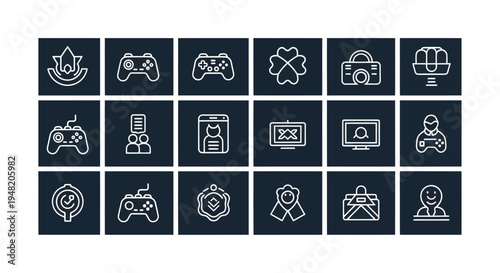 Gaming icons set on dark background