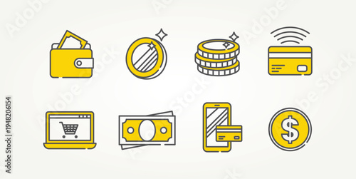 minimalist set of finance line art icons vector illustration design. money, coin, online payment, credit card, and more