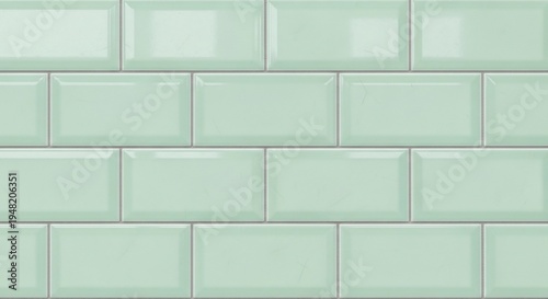 Seamless Pattern of Light Green Subway Tiles with Grout Lines.
