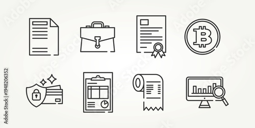 minimalist set of finance line art icons vector illustration design. invoice, receipt, financial, payment, and more