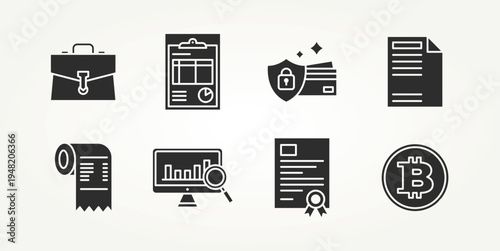 minimalist set of finance silhouette flat icons vector illustration design. invoice, receipt, financial, payment, and more