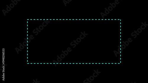 Dotted line rectangle frame animation on black background. 4K minimal border path motion.
