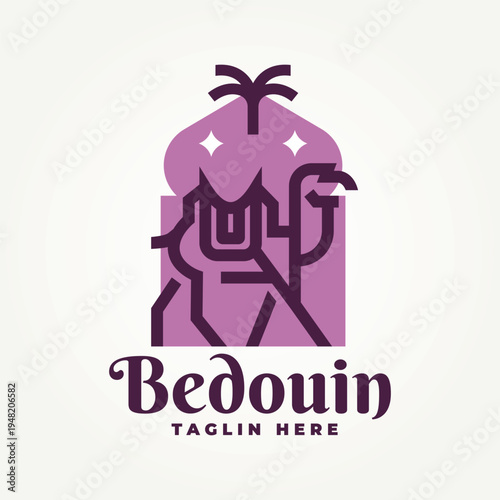 desert camel line art icon logo vector illustration design. travel and tourism symbol logo concept