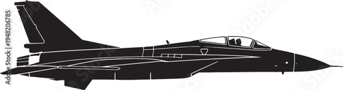 Black silhouette of a fighter jet with pilot visible in cockpit against white background also transparent background