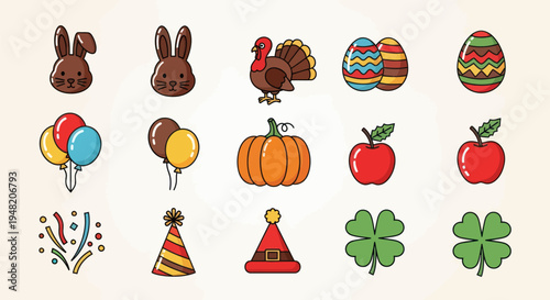 Holiday icons festive collection of graphics