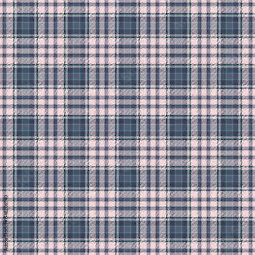 Stitched seamless pattern check, harvest plaid background fabric. Worn textile texture vector tartan in light and blue colors.