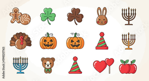 Holiday icons festive symbols and emblems