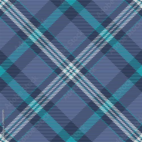 Decor fabric background texture, birthday card pattern vector check. Britain tartan textile plaid seamless in blue and dark colors.
