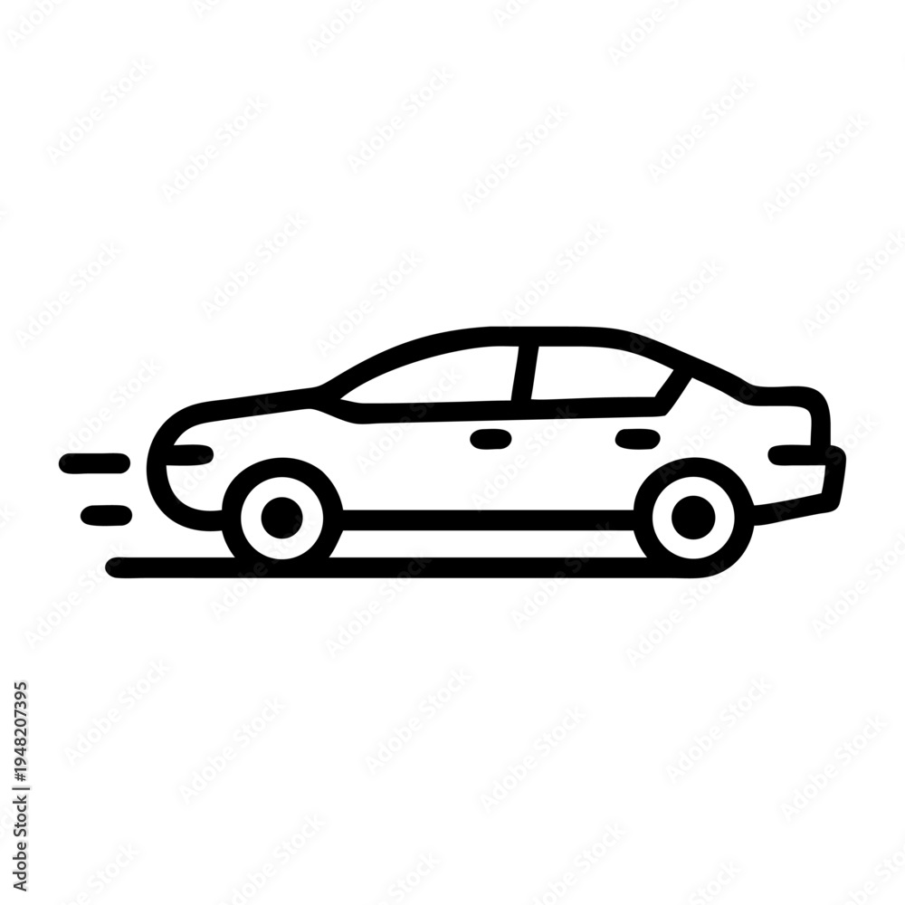 Obraz premium Black line icon of a speeding car vector
