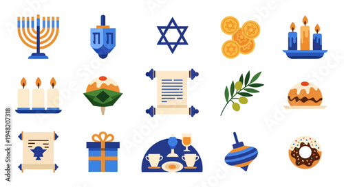 Holiday icons menorah gifts and symbols