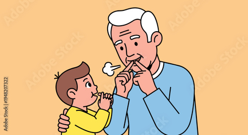 Smiling senior man and little boy.