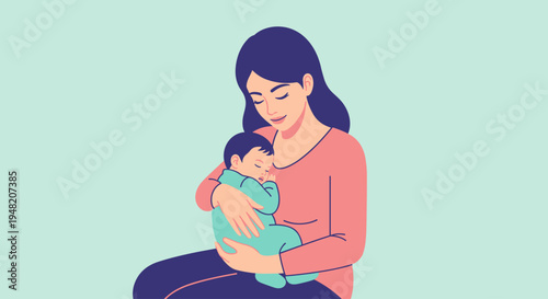 Woman holding baby in her arms.