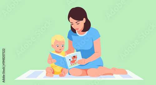 Woman reading to little baby boy.