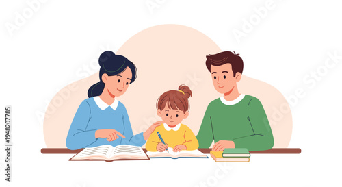 Family reading books together at home.
