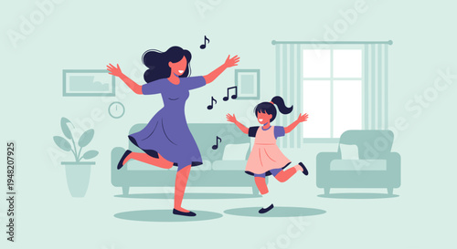 Woman and girl dancing together happily.