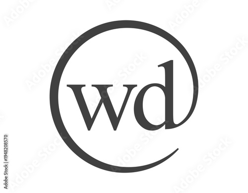 WD logo from two letter with circle shape email sign style. W and D round logotype of business company