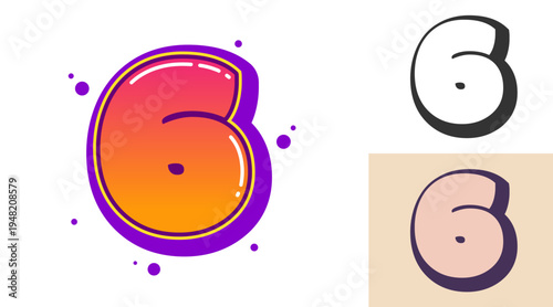 6 six number design for festival or birthday party in graffiti style. Creative modern lettering for kids.