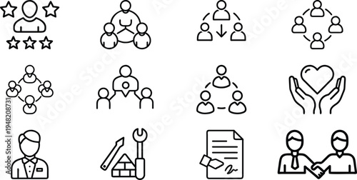 Black line of people interacting and working together