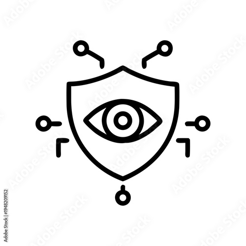 Vector security shield icon with eye and circuit elements
