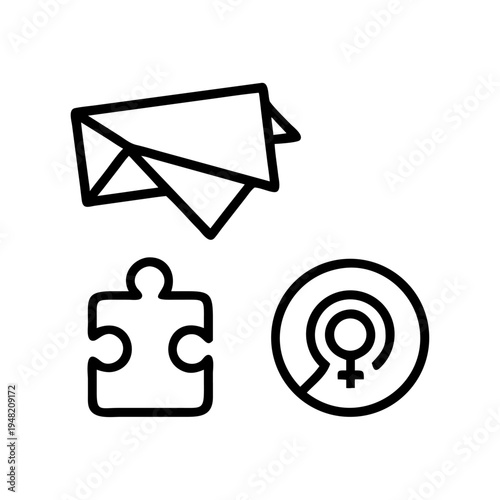 Set of 3 line icons vector, email, puzzle, gender equality