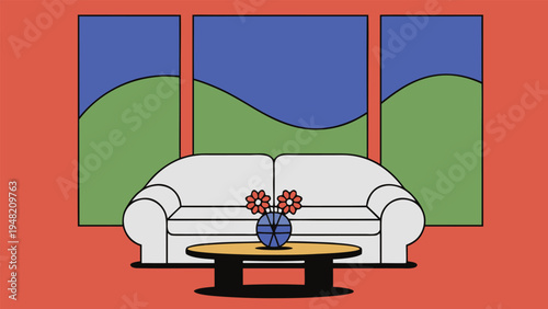 Spring vibes for a cozy home interior design, featuring a sofa and coffee table with flowers