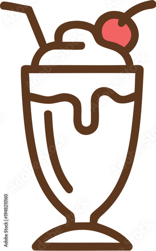 Minimal Vector Illustration of a Creamy Milkshake with Cherry on Top