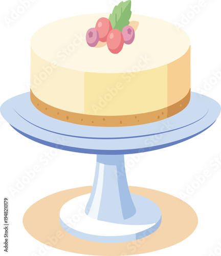 Delicious illustration of a sweet birthday pastry featuring a chocolate slice and a piece of cake with cherries on a pink plate for a wedding celebration or anniversary party