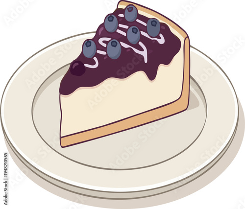 Blueberry Cheesecake Slice on Plate Illustration
