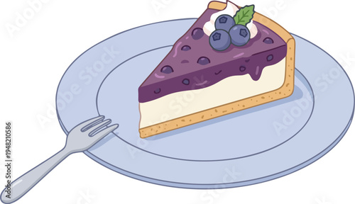 Berry Cheesecake Slice on Plate Illustration
