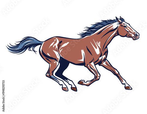Galloping Brown Horse Vector Illustration for Sports Apparel, Poster, Sticker, and Graphic Design Projects