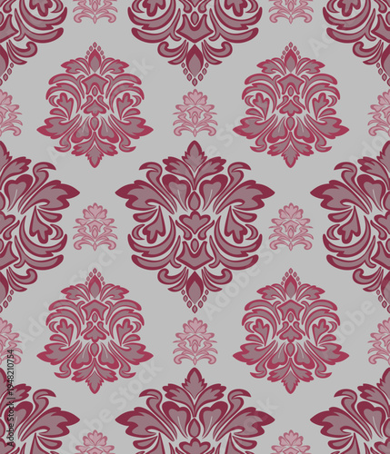 seamless damask pattern with red floral elements, vintage and luxury, vector illustration elegant for fabric, wall paper, bedding, carpet, curtains, cushion cover, upholstery fabric, fashion, Baroque