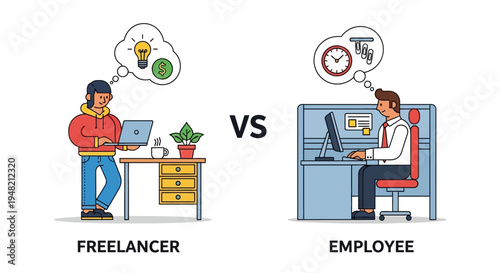 Freelancer vs Employee A Visual Comparison of Work Environments and Ideas