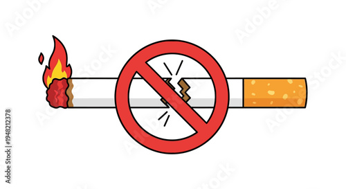 No Smoking Sign with Broken Cigarette and Fire - A Symbol for Health and Anti-Tobacco Campaigns