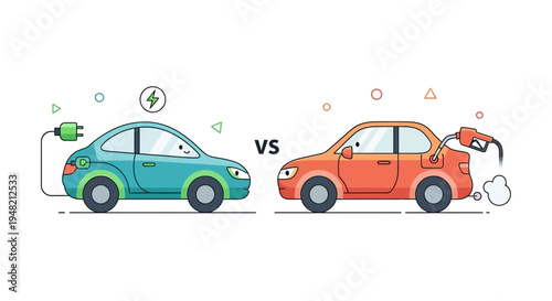 Electric Car Charging Versus Gasoline Car Refueling Comparison Vector Illustration