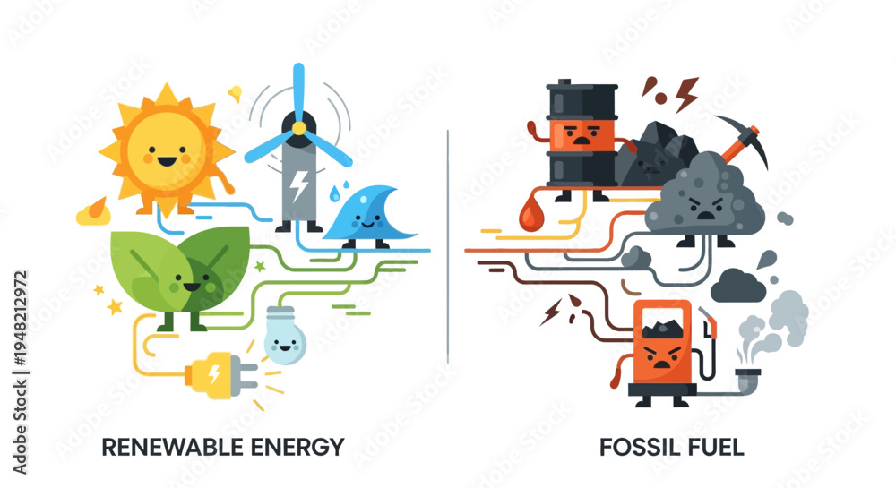 Fototapeta premium Renewable Energy vs Fossil Fuels A Visual Comparison of Power Sources