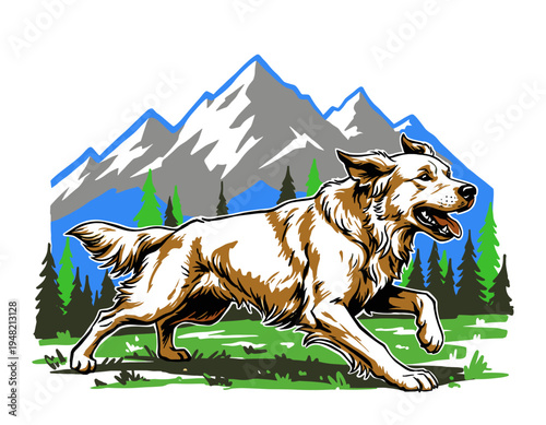 Forest camp artwork. Summer Adventure at the mountain graphic artwork for t shirt and others. Forest explore design. Mountain with tree