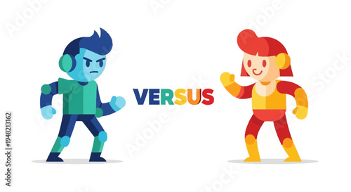 Dynamic Cartoon Characters Engage in a Vibrant Versus Battle, Symbolizing Competition and Challenge in a Playful Gaming Context