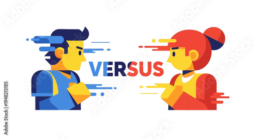 Conceptual Illustration of Two Opposing Figures Man vs