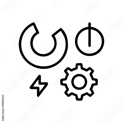 Set of 3 industrial icons vector, settings, power, gear