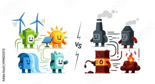 Renewable Energy Sources Compared to Fossil Fuels in an Illustrative Versus Graphic