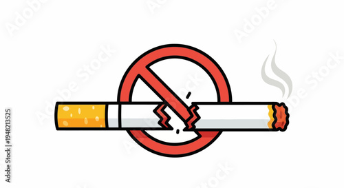 Vibrant Graphic Illustration Symbolizing the Importance of Smoking Cessation, Featuring a Broken Cigarette with a Prohibition Sign, Advocating for a Healthier Tobacco-Free Future