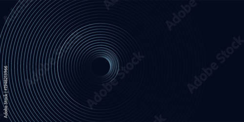 Blue abstract background with glowing circles. Swirl circular lines pattern. Geometric spiral. Twirl element. Modern graphic design. Futuristic technology concept.