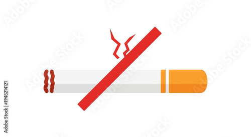 No Smoking Sign with Cigarette and Smoke Symbol, Isolated on White Background, Warning Icon for Health and Anti-Smoking Campaigns