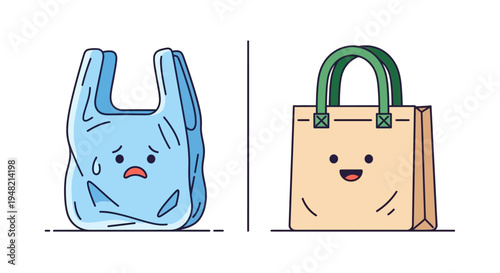 Plastic bag versus reusable tote bag, symbolizing environmental protection and eco-friendly choices for a sustainable future